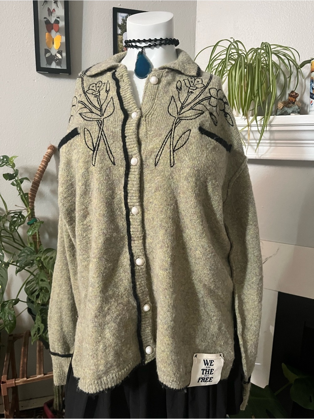We The Free Olive Green Embroidered Cardigan Jacket